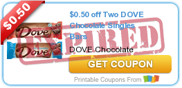 $0.50 off Two DOVE Chocolate Singles Bars