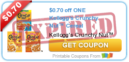 $0.70 off ONE Kellogg's Crunchy Nut™ Cereal
