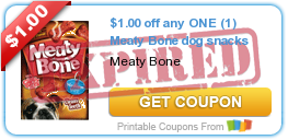 $1.00 off any ONE (1) Meaty Bone dog snacks
