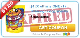 $1.00 off any ONE (1) Snausages dog snacks