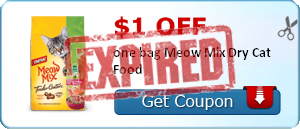 $1.00 off one bag Meow Mix Dry Cat Food
