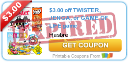 $3.00 off TWISTER, JENGA, or GAME OF LIFE game