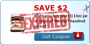 Save $2.00 when you buy one (1) 13oz jar or larger of Nutella® hazelnut spread